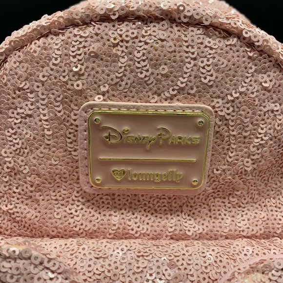 Disney Loungefly Millennial Pink Sequins Mini Backpack- Original Logo Rare HTF. main image 14